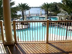 view of pool and lake from MiraBay community center