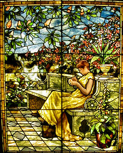 stained glass window of woman