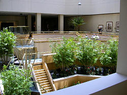 Casual meeting spaces above the lobby