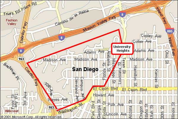 Map of University Heights San Diego, CA