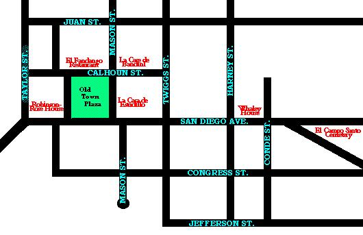 Map to Old Town San Diego Ghosts and Haunted Places