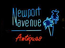 neon sign of Newport Avenue Antiques