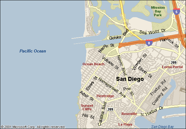 Map to Ocean Beach